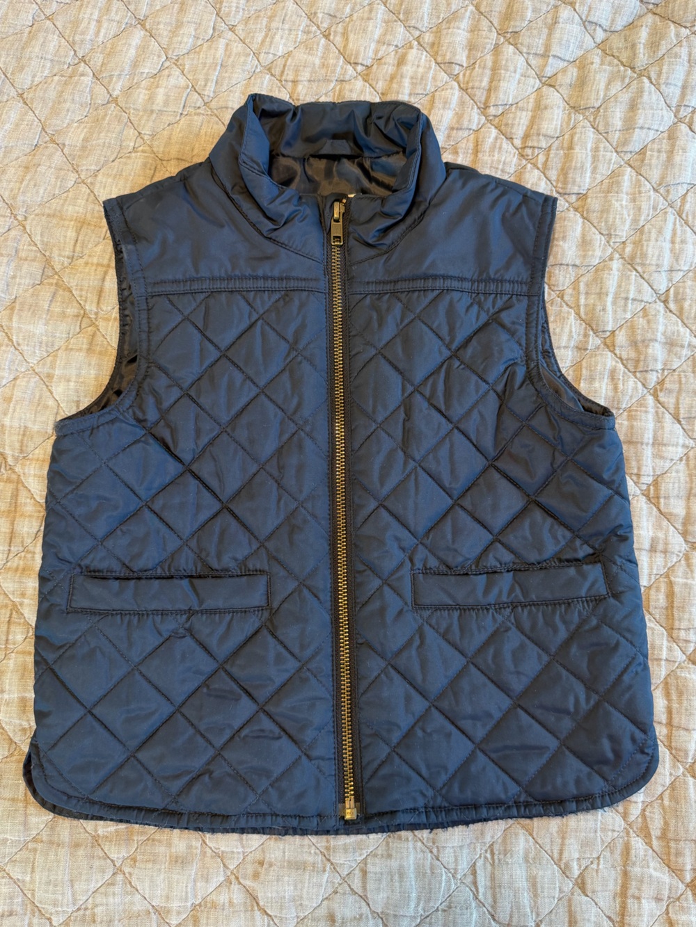 Crewcuts Quilted Zip Vest in navy with Brass Zip